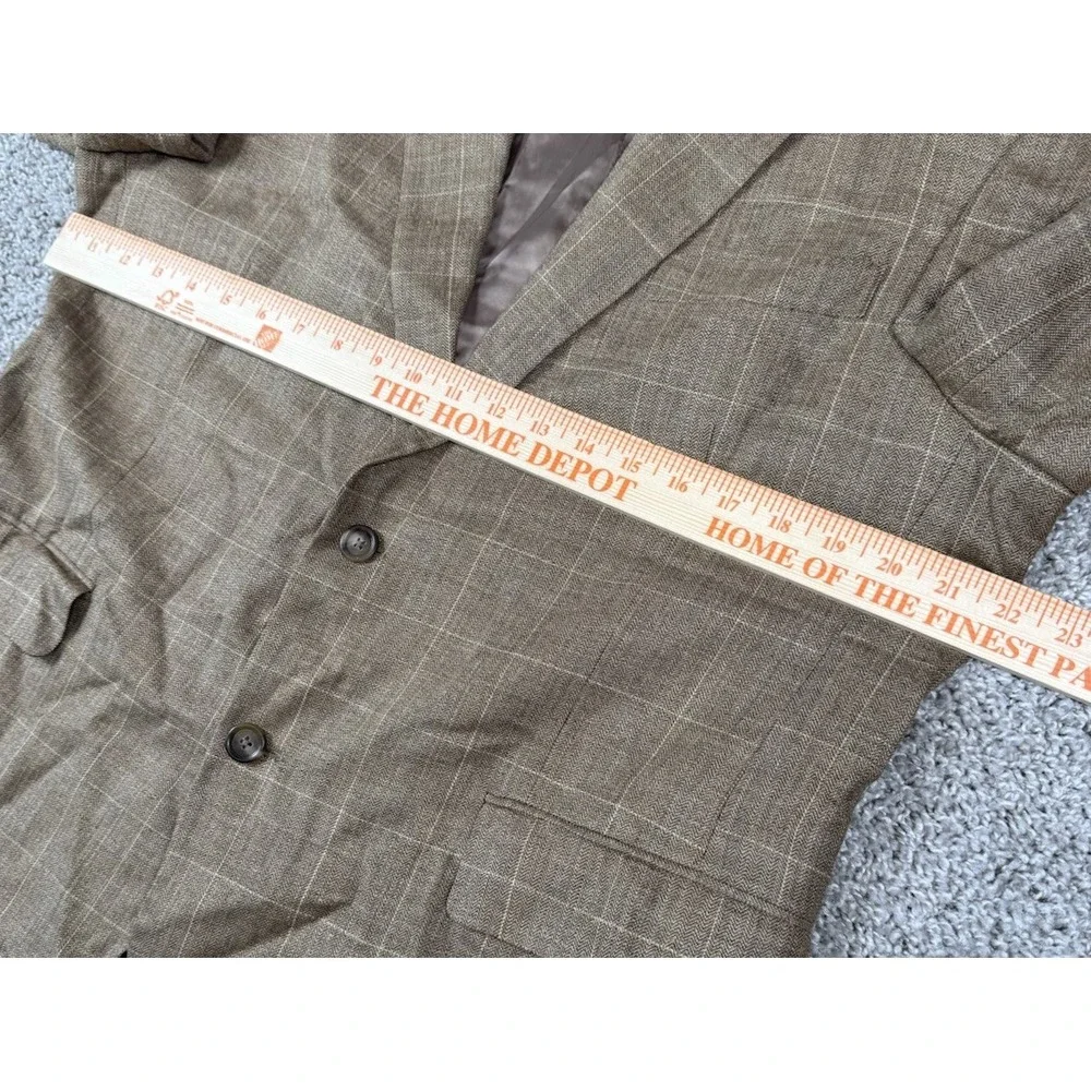Jos A Bank Mens Blazer Jacket Silk Wool‎ Linen Windowpane Plaid Beige Tan 42R